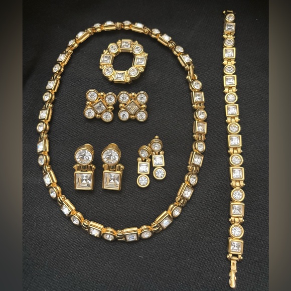 Vintage Monet Gold-Tone & Crystal Set -6 pc Set